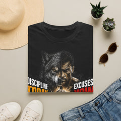 T-Shirt - 'Discipline Today Unisex Excuses Now' Wolf Motivation Graphic Tee