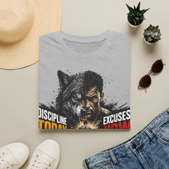 T-Shirt - 'Discipline Today Unisex Excuses Now' Wolf Motivation Graphic Tee