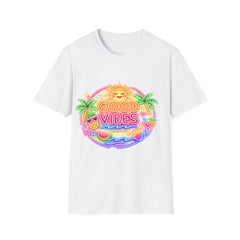 Good Vibes Beach unisex T-Shirt — Neon Sun Palm Retro Summer Tee