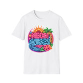 Neon Vibes T-Shirt Unisex — Retro Beach Sunset Palm Graphic Tee