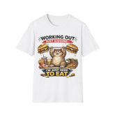 T-Shirt — "Working Out? Just Kidding.. Unisex. I'm Here to Eat" Funny Cat Burger Tee