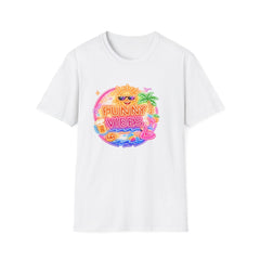 Funny Vibes Graphic Unisex T‑Shirt — Neon Summer Sun, Palm & Cocktail Tee