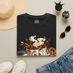 Coffee Cup Cartoon T‑Shirt Unisex — Cute Smiling Coffee & Donut Graphic Tee