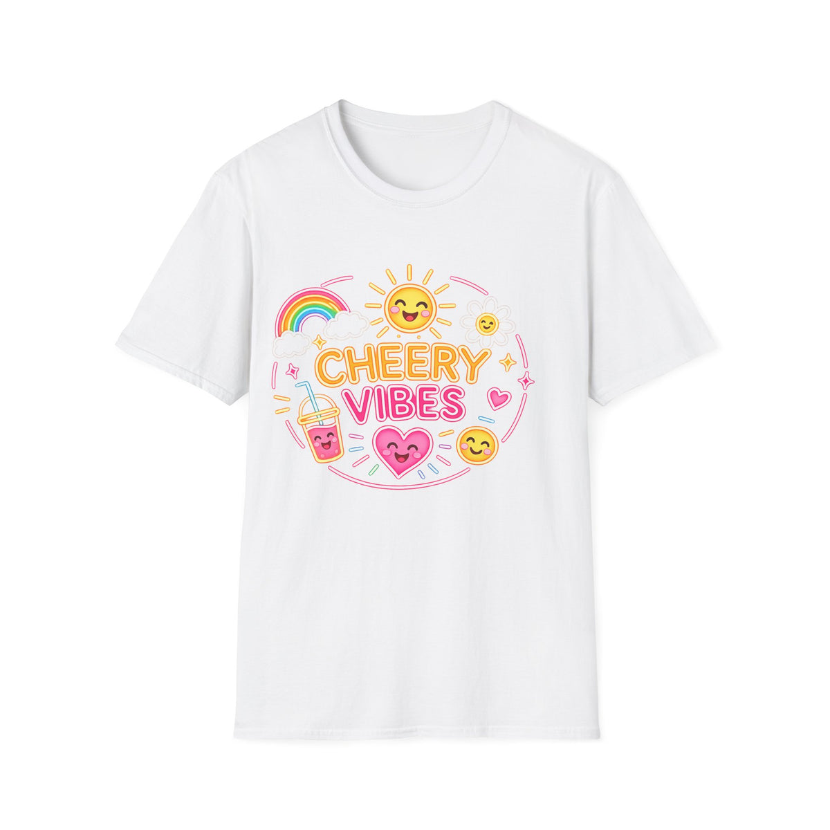 Cheery Vibes T-Shirt Unisex — Sunny Rainbow Smiley Graphic Tee