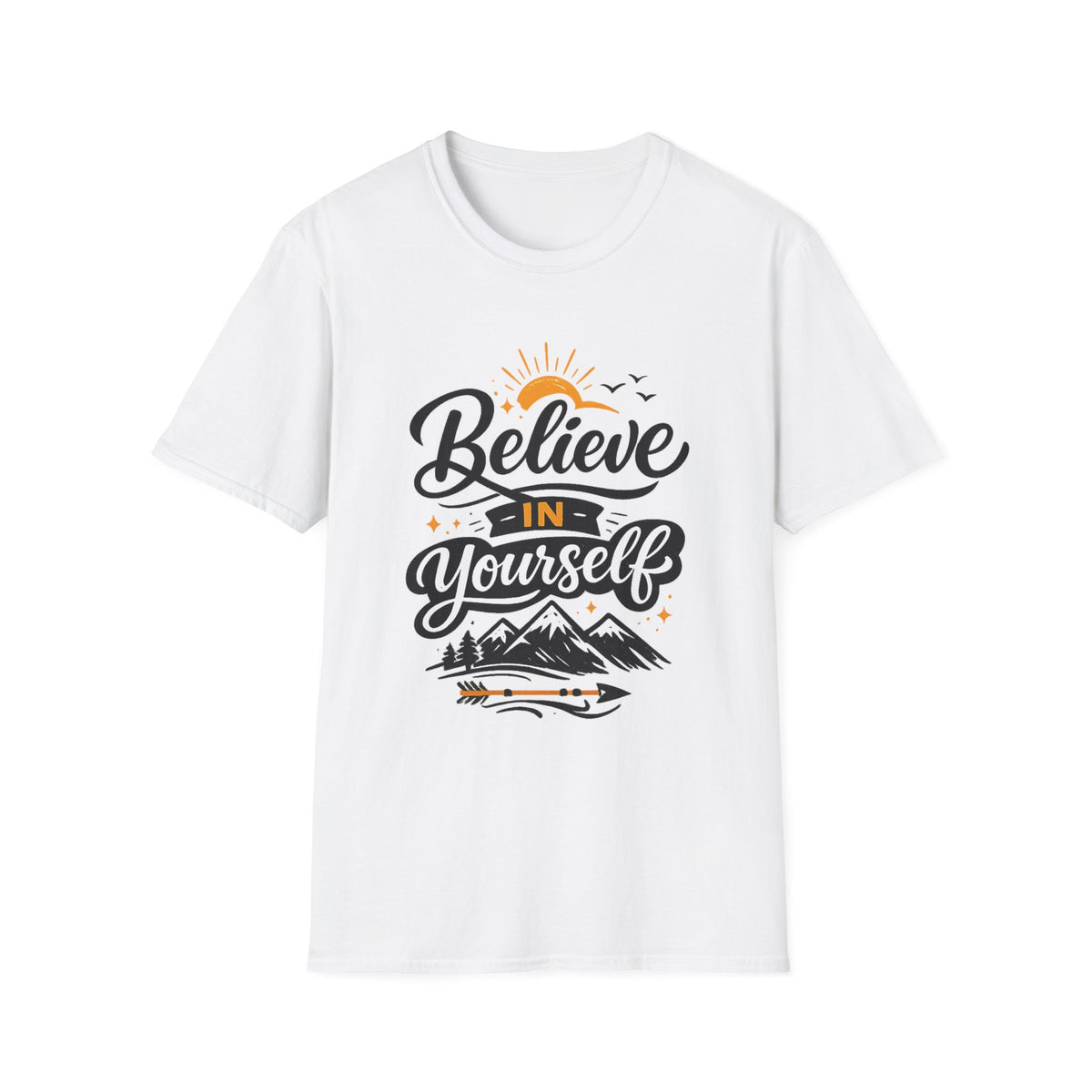 Believe In Yourself Unisex T-Shirt — Inspirational Motivational Tee with Sunrise & Mountains
