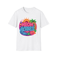 Neon Vibes T-Shirt Unisex — Retro Beach Sunset Palm Graphic Tee