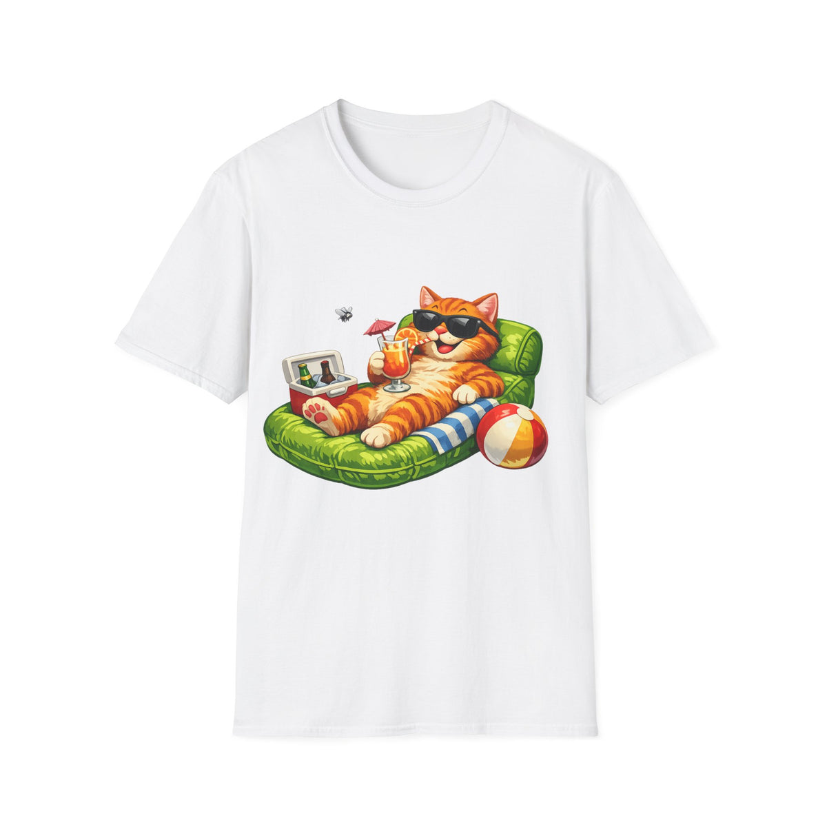 Cat Vacation T-Shirt Unisex— Relaxing Sunglasses Orange Cat Float Drink Tee