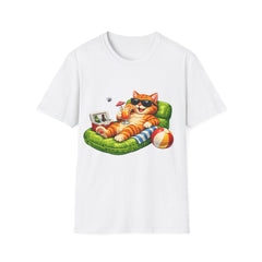 Cat Vacation T-Shirt Unisex— Relaxing Sunglasses Orange Cat Float Drink Tee